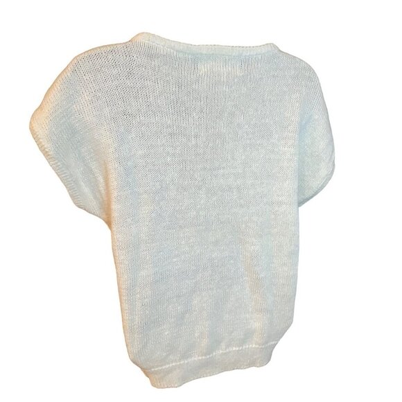 Vintage Smith and Jones White Fall Leaf Knit Short Cap Sleeve Sweater Sz L - Picture 2 of 7